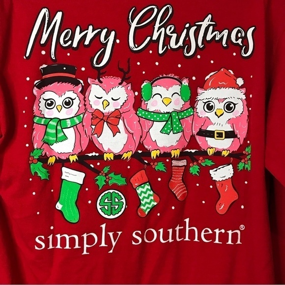 Simply Southern Womens Christmas Owls Graphic Back Long Sleeve Crewneck Top M - Picture 7 of 11